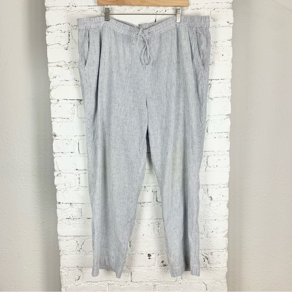 Talbots Striped Linen Cotton Blue White Wide Leg Drawstring Pants 22WP - Picture 4 of 10